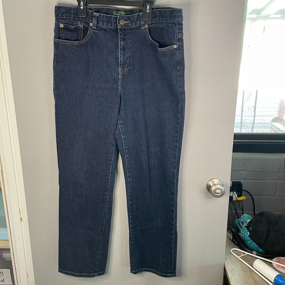 Lauren Jeans Co Ralph Lauren Womens 14 Classic Straight Dark Wash Denim Jeans